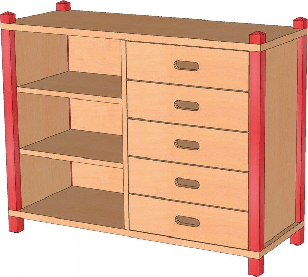 Stollenschrank mit Schüben & Regalfächern, 80 cm Höhe