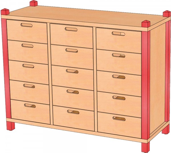 Stollenschrank mit 15 Schüben, 106 cm Breite & 80 cm Höhe