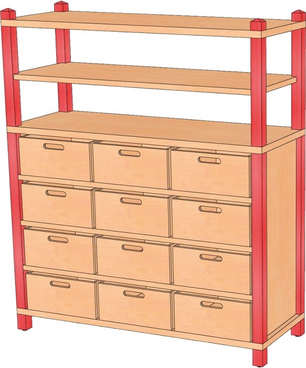 Stollenschrank mit 12 Kästen & offenem Regal, 106 cm Breite & 120 cm Höhe