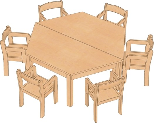 Trapez-Tischset mit 6 Stühlen