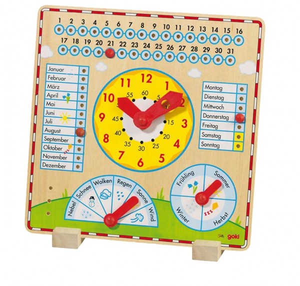 Kalendertafel mit Uhren