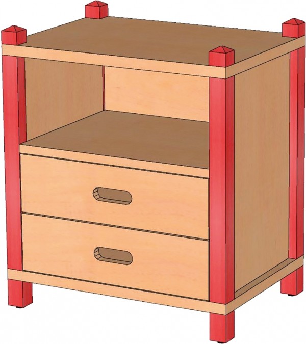 Stollenschrank mit Regalfach & Schüben, 60 cm hoch