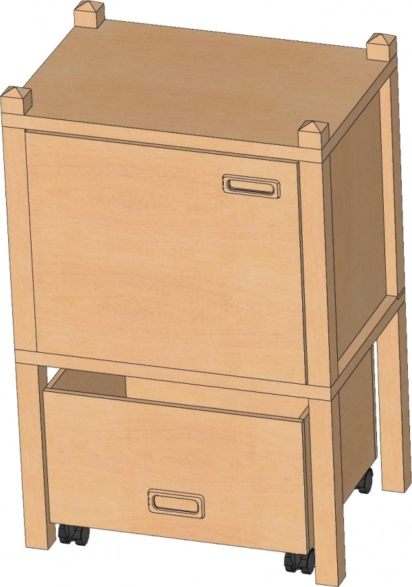 Stollenregal mit Sockelnische, Tür & Rollkasten, 80 cm hoch