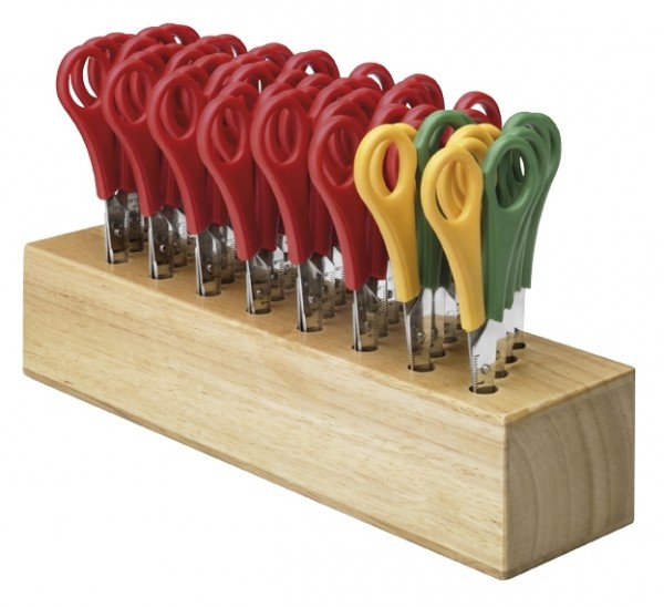 Scherenblock aus Holz mit 32 Kinderscheren
