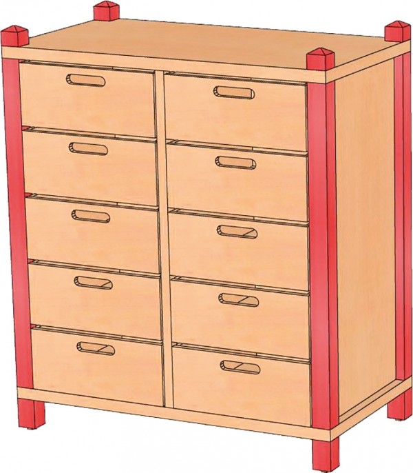 Stollenschrank mit 10 Schüben, 73 cm Breite & 80 cm Höhe