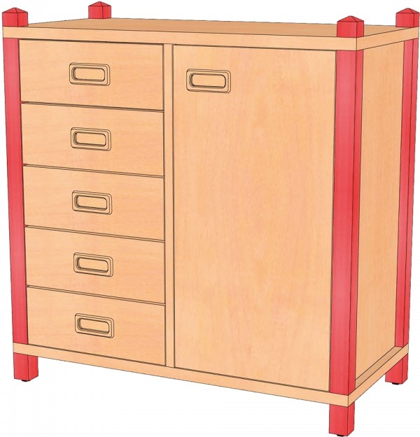 Stollenschrank mit Leichtlauf-Schüben & Tür, 80 cm Höhe