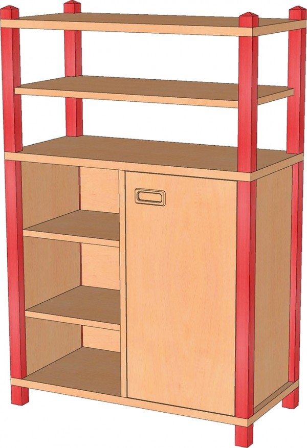 Stollenschrank mit Tür & 2 offenen Regalen, 120 cm Höhe
