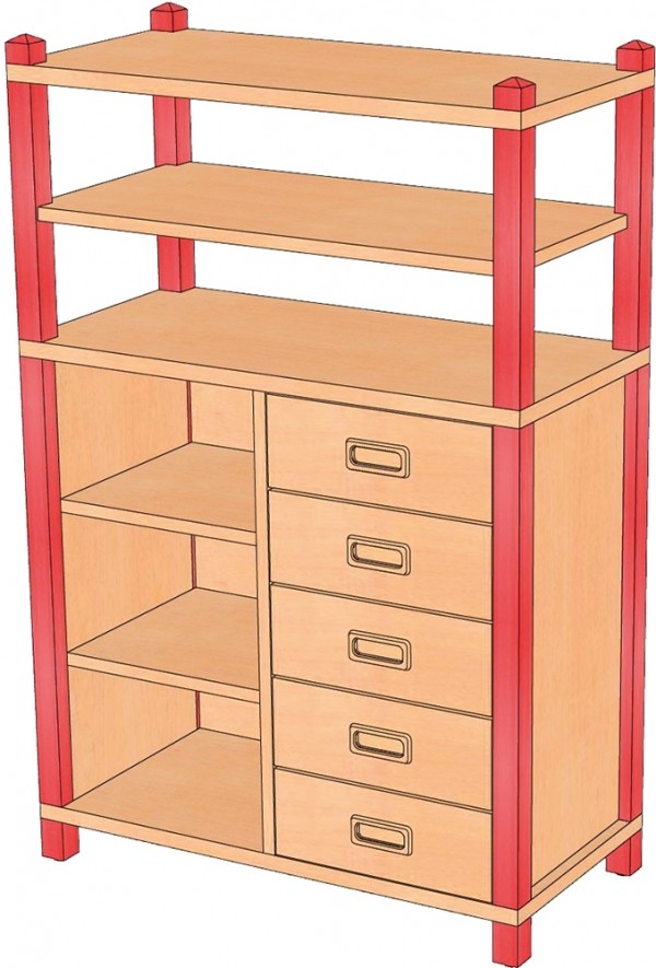 Stollenregal mit Leichtlauf-Schüben, Regalfach & offenem Regal, 120 cm Höhe
