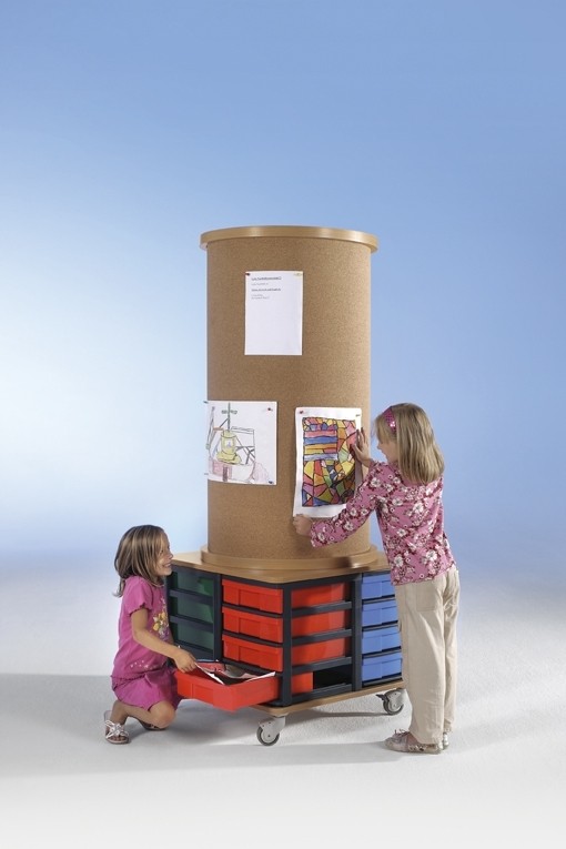 Litfaßsäule & Unterschrank mit 16 flachen Boxen