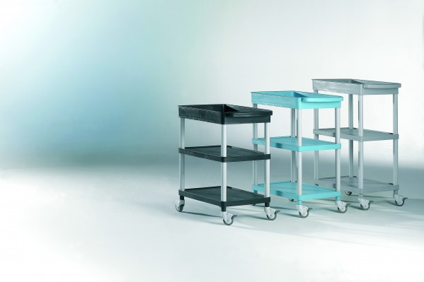Clever-Cart M, 1 Wanne und 2 Ablagen