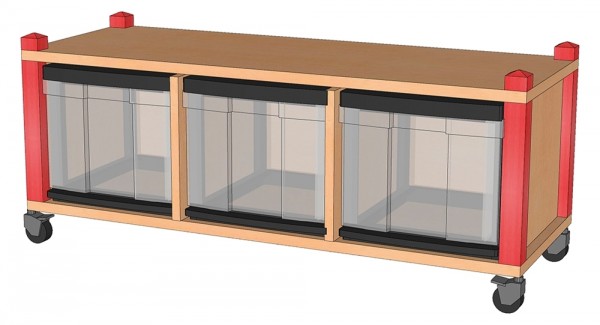 Stollenschrank mit InBox-Schüben, fahrbar, 3-reihig, 40,5 cm hoch
