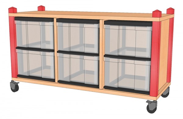 Stollenschrank mit InBox-Schüben, fahrbar, 3-reihig, 60 cm hoch