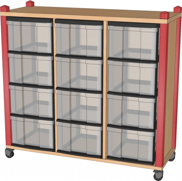 Stollenschrank mit InBox-Schüben, fahrbar, 3-reihig, 100 cm hoch