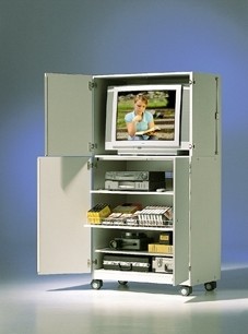 Mobiler TV-Schrank mit 4 Türen, kein sichtbares Gestell, 3 Böden