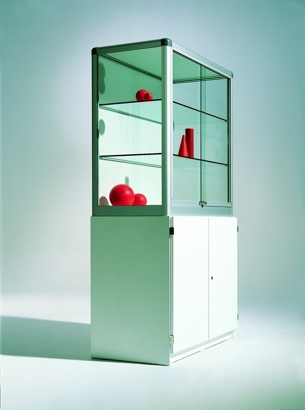 Aluvitrine mit Unterschrank