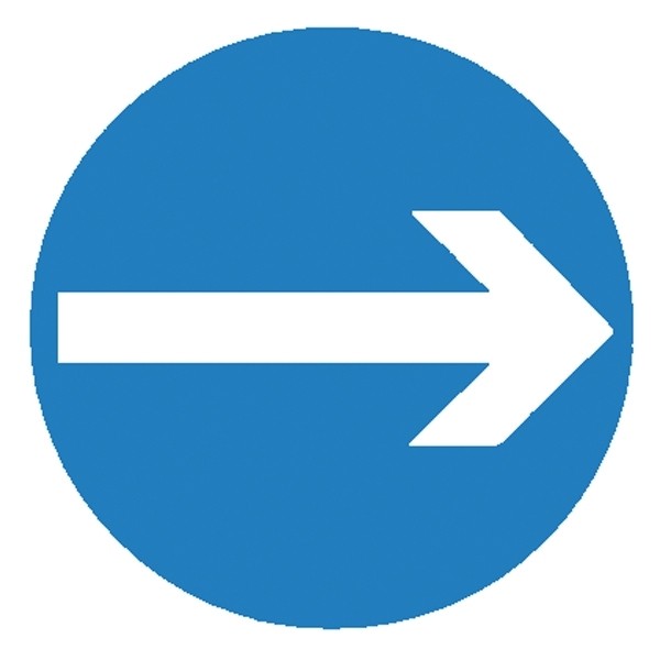 Verkehrsschild: vorgeschriebene Fahrtrichtung hier rechts