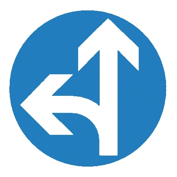 Verkehrsschild: Vorgeschriebene Fahrtrichtung geradeaus und links