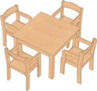 Quadrat-Tisch mit 4 Stühlen