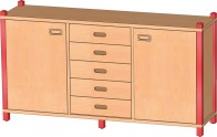 Raumteilerschrank mit 2 Türen & 5 Massivholzschüben