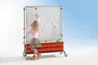 Raumteiler Whiteboard 90x90 mit Boxenschrank