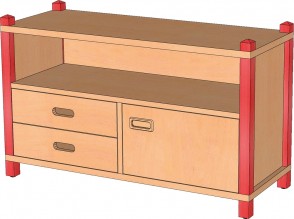 Stollenschrank mit Tür, Fach & Schubladen, 60 cm Höhe