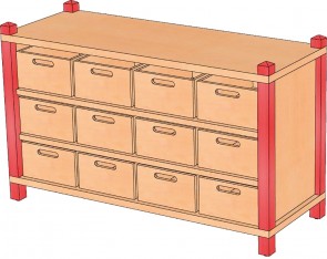 Stollenschrank mit 12 Massivholzkästen, 106 cm Breite & 60 cm Höhe