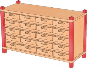 Stollenschrank mit 20 Massivholzkästen, 106 cm Breite & 60 cm Höhe
