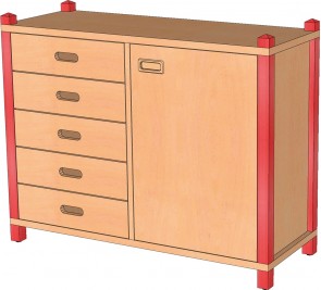 Stollenschrank mit Tür & Schubladen 80, cm Höhe