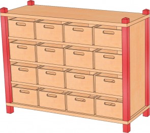 Stollenschrank mit 16 Massivholzkästen, 106 cm Breite & 80 cm Höhe