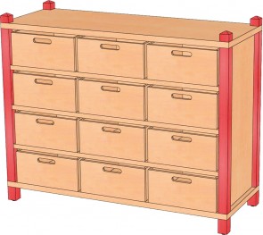 Stollenschrank mit 12 Massivholzkästen, 106 cm Breite & 80 cm Höhe