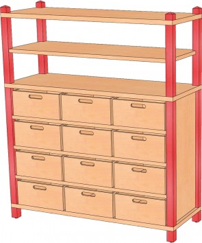Stollenschrank mit 12 Kästen & offenem Regal, 106 cm Breite & 120 cm Höhe