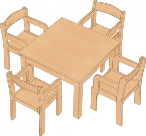 Quadrat-Tisch mit 4 Stühlen