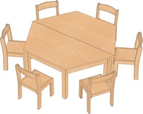 Trapez-Tischset mit 6 Stühlen