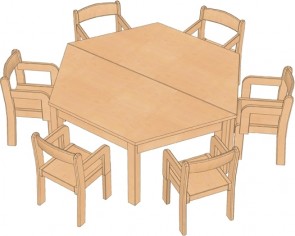 Trapez-Tischset mit 6 Stühlen
