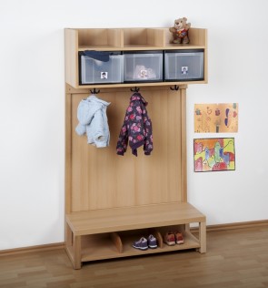 Krippen-Komplett-Garderobe mit Rückwand und InBoxen