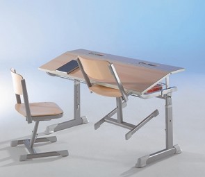 Aluflex Zweier-Schülertisch mit Melaminplatte