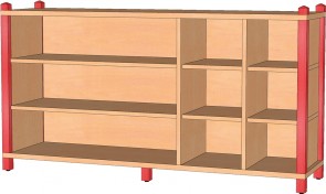 Raumteilerregal mit offenen Fächern & Rückwand