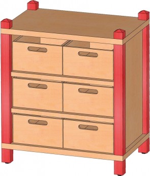 Stollenschrank mit hohen Massivholzkästen, 60 cm hoch