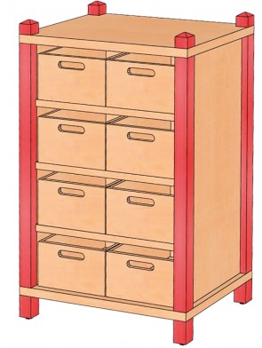 Stollenschrank mit hohen Massivholzkästen, 80 cm hoch