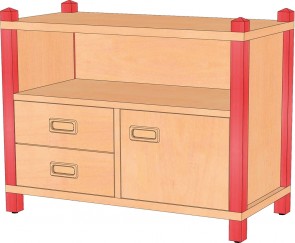 Stollenschrank mit Leichtlauf-Schüben & Regalfach & Tür, 60 cm Höhe