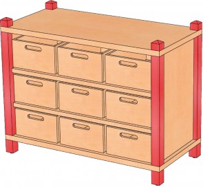 Stollenschrank mit 9 Massivholzkästen, 82 cm Breite & 60 cm Höhe