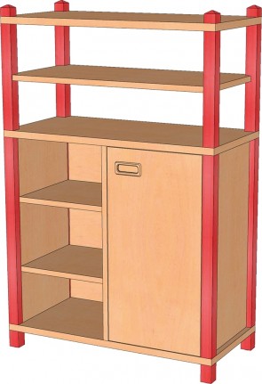Stollenschrank mit Tür & 2 offenen Regalen, 120 cm Höhe