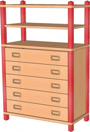Stollenschrank mit Leichtlauf-Schüben & offenem Regal, 120 cm Höhe